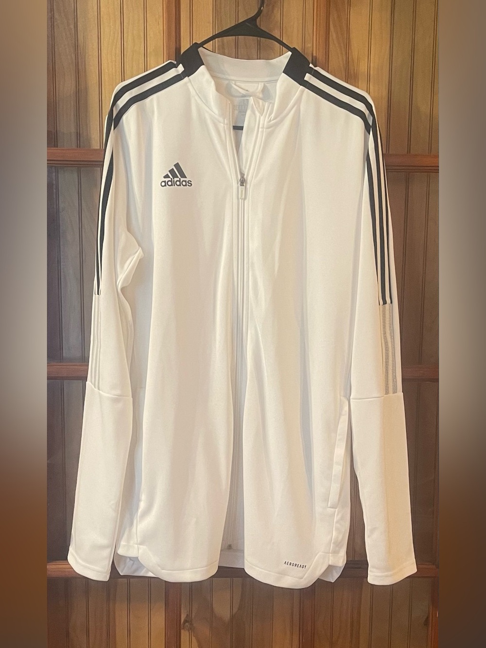 adidas White Performance Track Jacket with Black Stripes